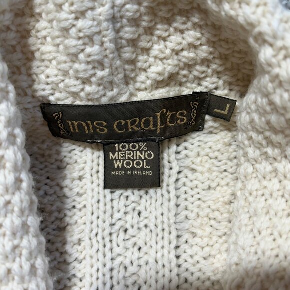 Inis Crafts Aran Knit Cardigan Sweater 100% Merino Wool One Button Closure - Picture 4 of 9